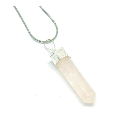 Collar Péndulo Piedra Natural Cuarzo Rosa Auténtico Cuarzo Rosa