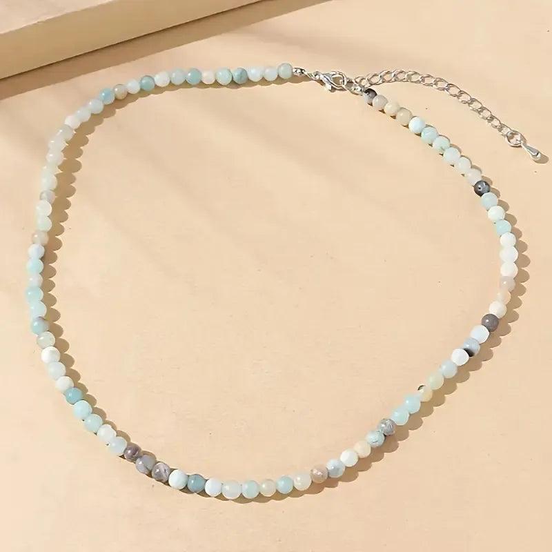 Collar Choker Mini Cuentas Piedras Naturales Delicado 40 Cm Amazonita