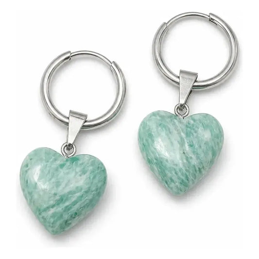 Aros Tranquilidad Piedra Natural Amazonita Con Baño De Plata Amazonita Corazón Acero