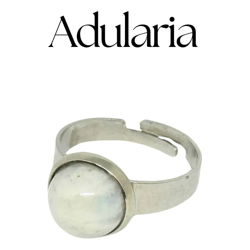 Anillo Piedras Naturales Adularia Regulable Acero Quirúrgico