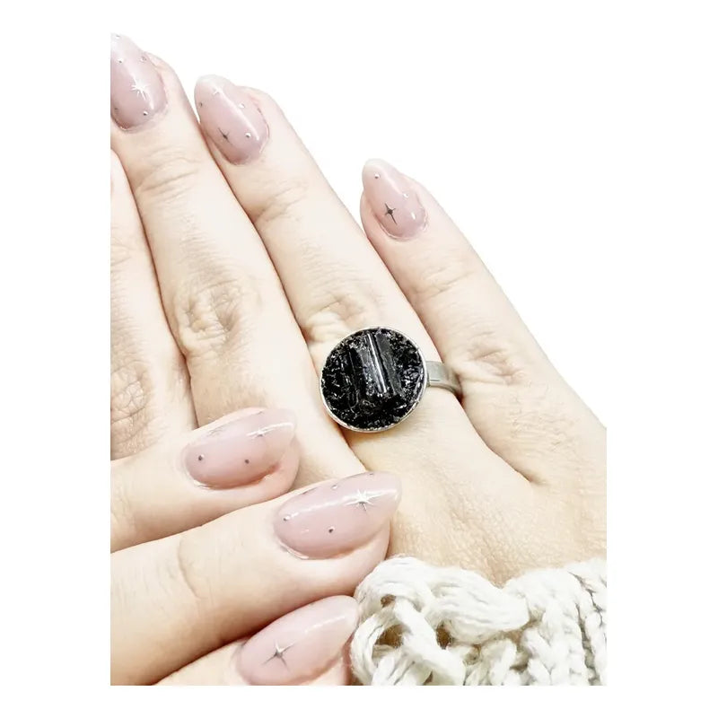 Anillo Piedras Naturales Mujer Turmalina Pirita Crisocola Color Turmalina Sola Talle 16