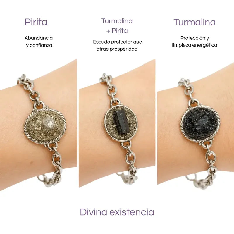 Divina Existencia - Pulsera Amuleto Protección Con Dije De Turmalina Pirita Turmalina Sola 8 Cm 23 Cm