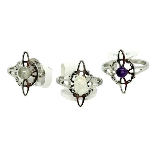 Anillo Nudo De Bruja Piedras Naturales Amatista Adularia