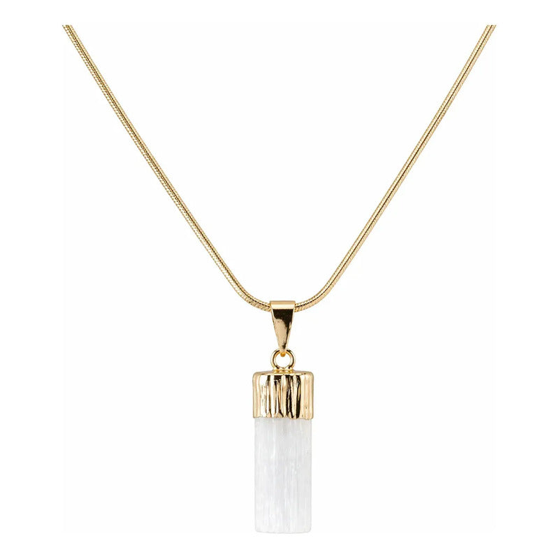 Collar Pureza Dije Selenita Con Baño De Plata Y Cadena Dije Selenita Baño De Oro