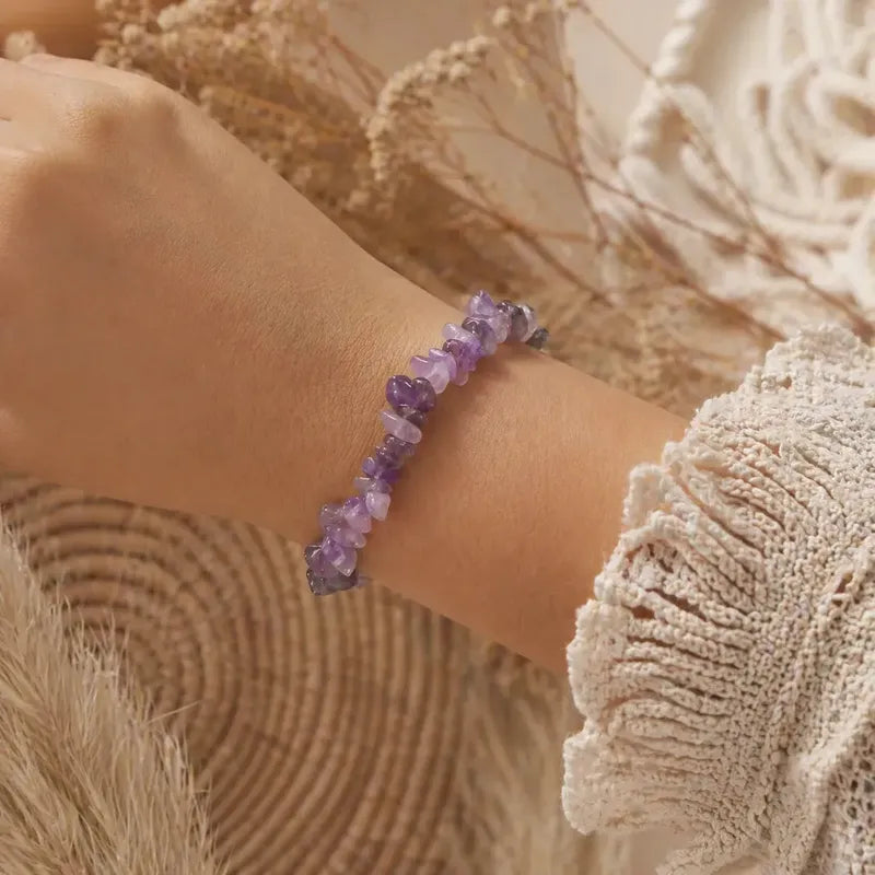 Pulsera Piedras Naturales Amatista Elástica - Transmutación Amatista Elástica 18 Cm 20 Cm