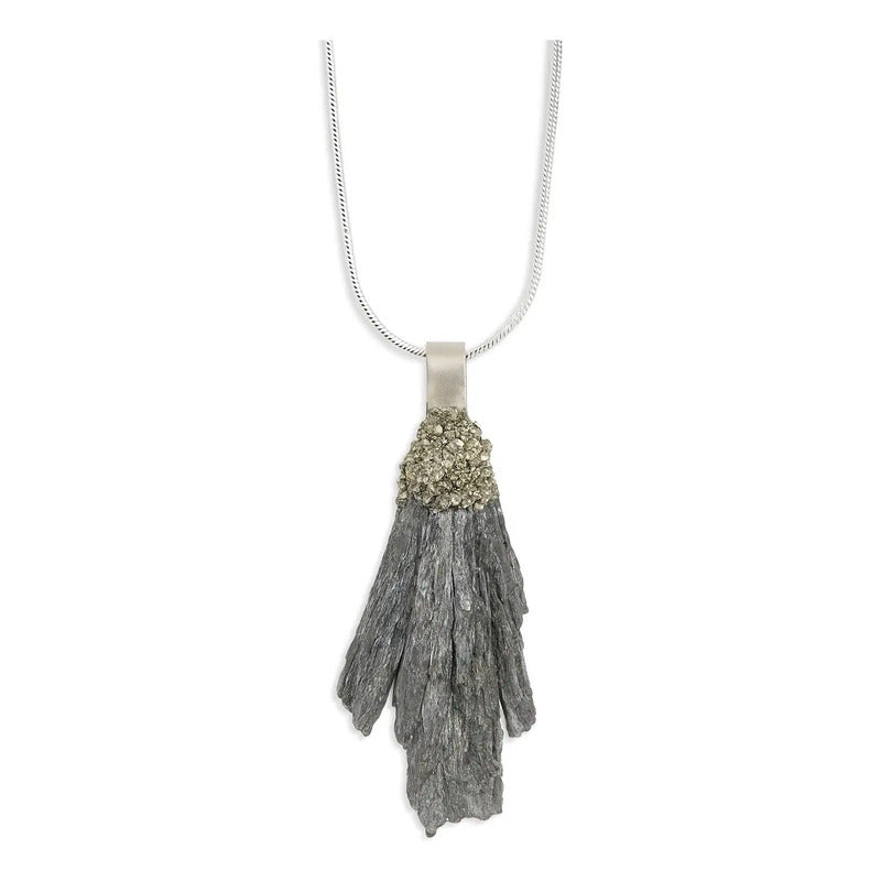 Collar Cianita Negra Grande Escoba De Bruja Cadena De Acero