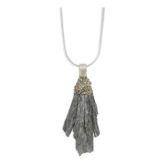 Collar Cianita Negra Grande Escoba De Bruja Cadena De Acero