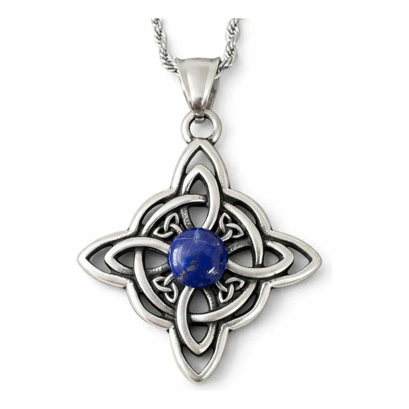 Collar Nudo De Bruja Piedra Lapislázuli + Cadena De Acero Nudo De Bruja Y Lapislázuli