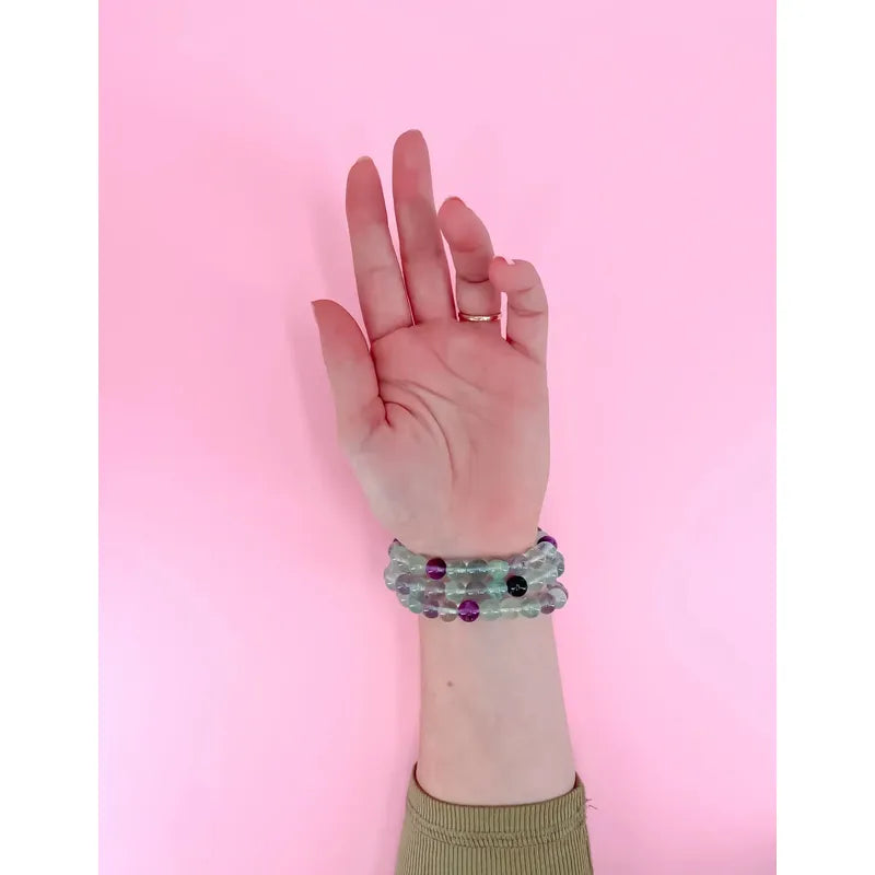 Pulsera Piedras Naturales Fluorita Arcoiris Elástica Fluorita 17.78 Cm 18 Cm