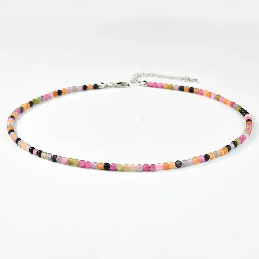 Collar Choker Mini Cuentas Piedras Naturales Delicado 40 Cm Mix Turmalinas Mini Esferitas De 3 Mm.