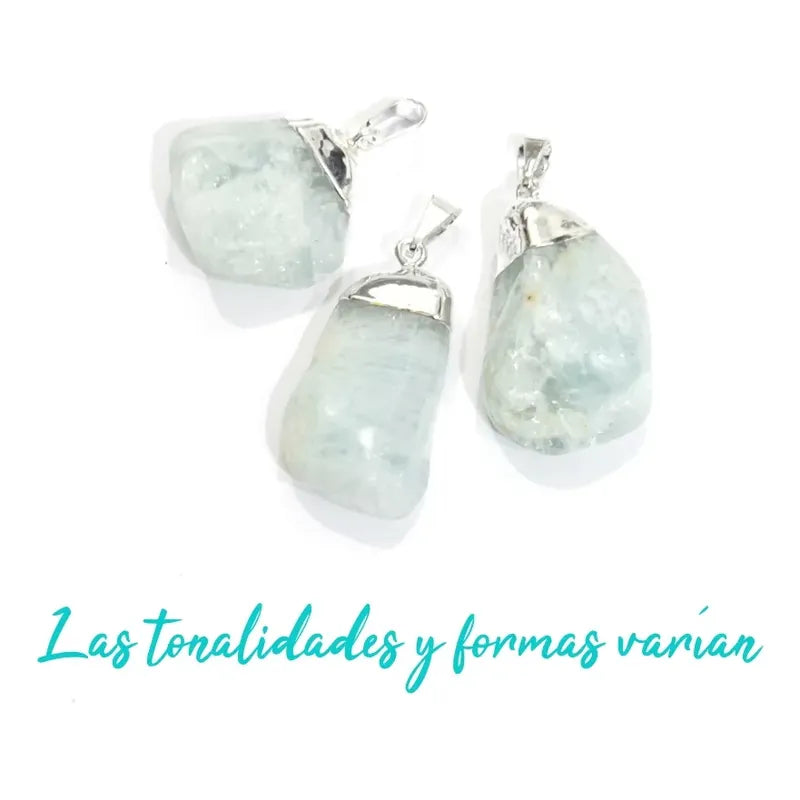 Collar Piedra Auténtica De Aguamarina Con Cadena De Acero