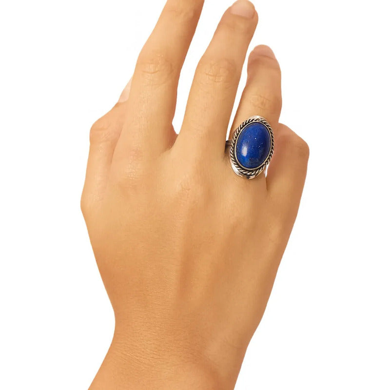 Anillo Alpaca Regulable Lapislázuli - Claridad Lapis Lazuli Unico