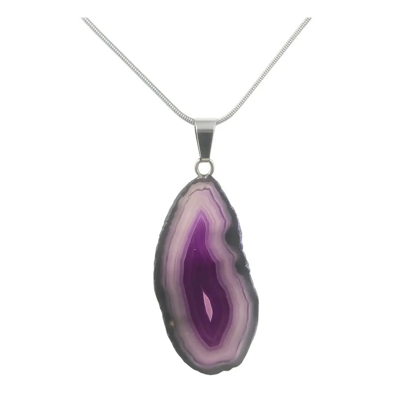 Collar Rodaja De Ágata Piedra Natural Colores Ágata Violeta
