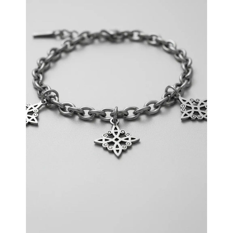 Pulsera Amuleto Nudo De Bruja Acero Quirúrgico Protectora Plateado 8 Cm 20 Cm