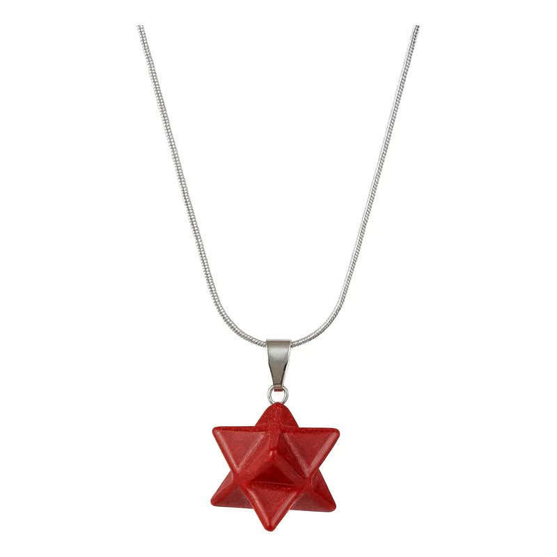 Collar De Piedra Natural Estrella Merkaba + Cadena Acero