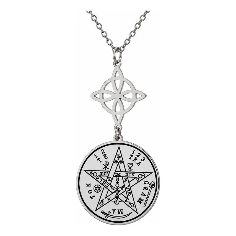 Collar Nudo De Bruja + Tetragramaton Doble Protección Acero Acero