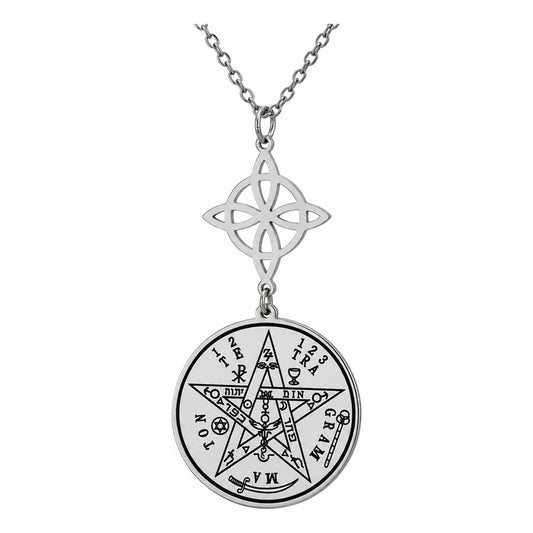 Collar Nudo De Bruja + Tetragramaton Doble Protección Acero Acero