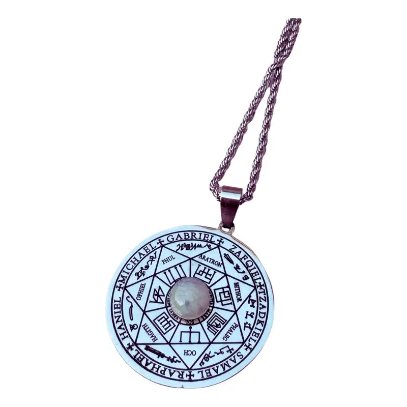 Collar  7 Arcángeles  Grande De Acero Con Piedra De La Luna 7 Arcángeles Con Piedra De La Luna