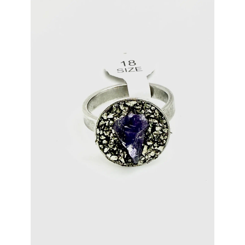 Anillo Piedras Naturales Mujer Turmalina Pirita Crisocola