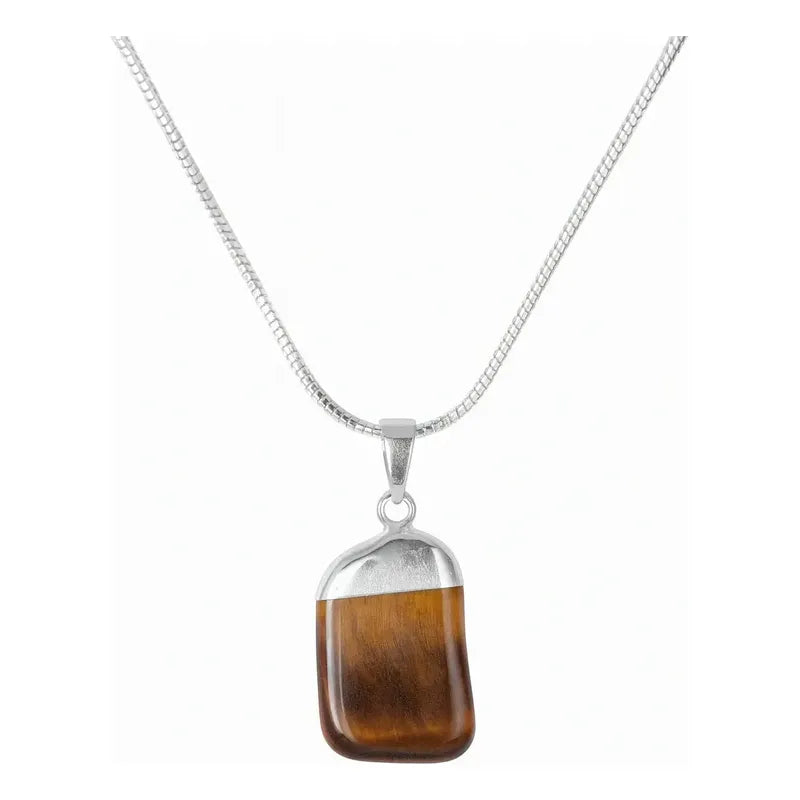 Collar Ojo De Tigre Natural + Cadena Acero Quirúrgico Ojo De Tigre Con Cadena