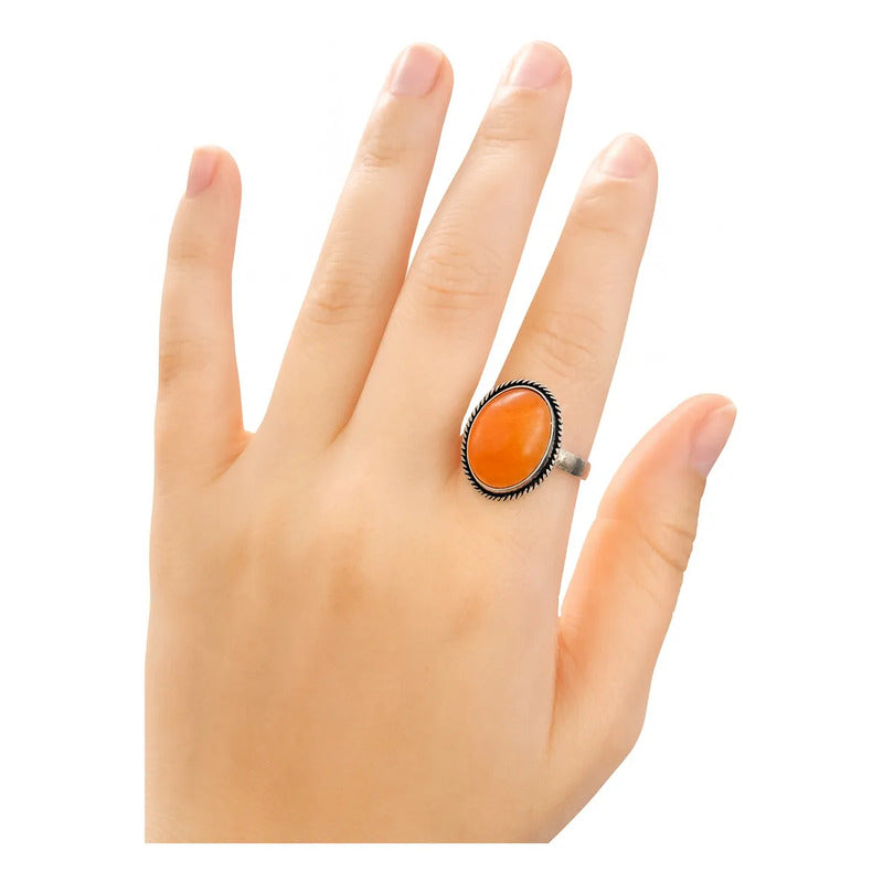 Anillo Boho Ágata Cornalina Baño De Plata Cornalina Baño En Plata Ajustable