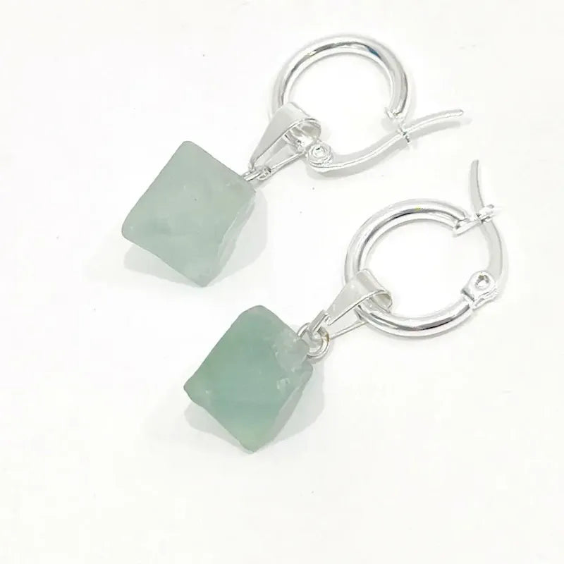 Aros Argolla Baño De Plata Octaedro Fluorita Piedra Natural Fluorita