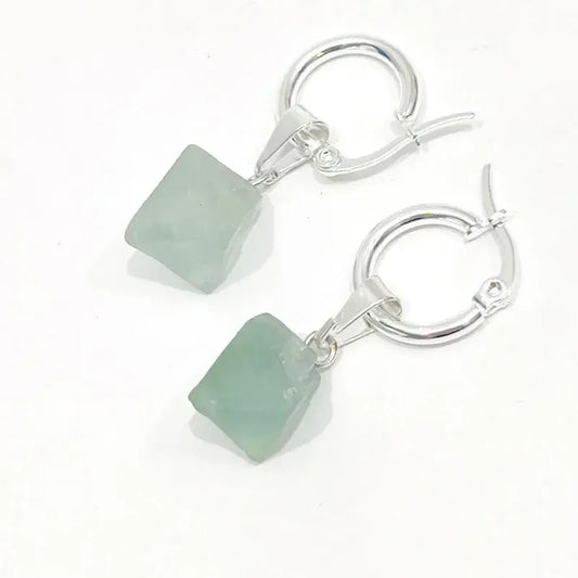 Aros Argolla Baño De Plata Octaedro Fluorita Piedra Natural Fluorita