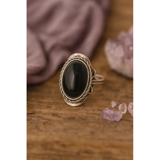 Anillo Alpaca Regulable Con Piedra Onix Negro - Protección Onix Unico Regulable
