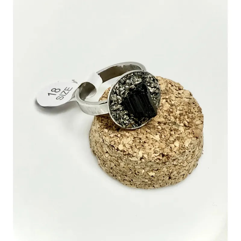 Anillo Piedras Naturales Mujer Turmalina Pirita Crisocola