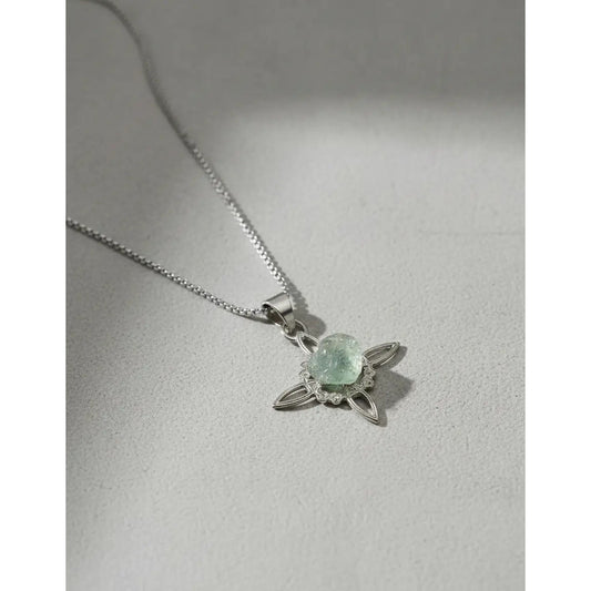 Collar Nudo De Bruja Con Fluorita Verde + Cadena De Acero Fluorita Verde