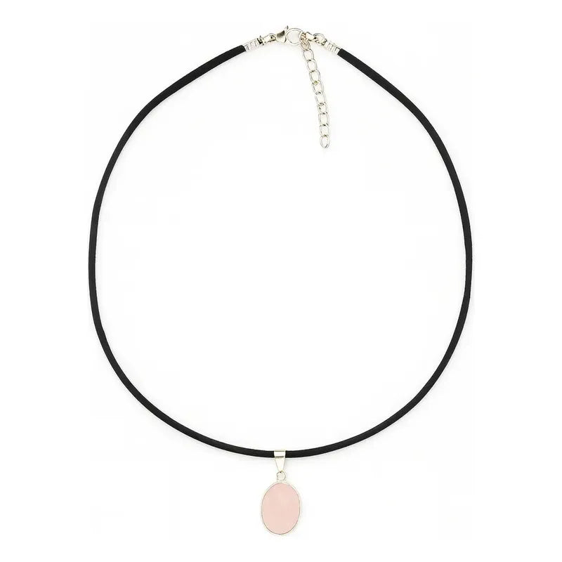 Collar Choker Gargantilla Piedras Naturales Soga Gamuza Cuarzo Rosa