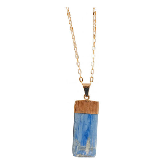 Collar Meditación Piedra Cianita Azul + Cadena Dorada Cianita Azul