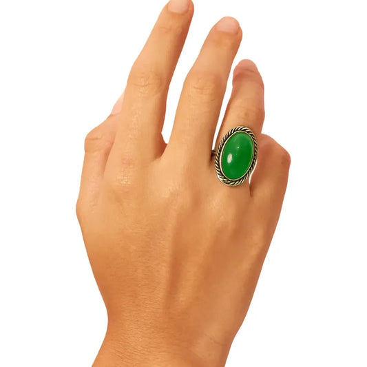 Anillo Alpaca Regulable Cuarzo Verde - Sanación Cuarzo Verde Unico