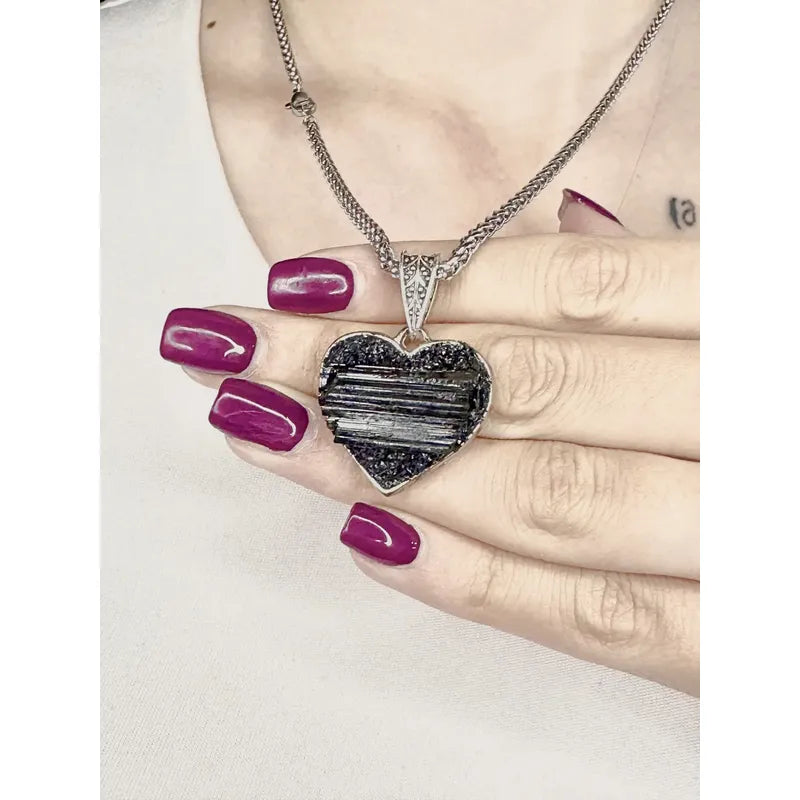 Collar Protección Corazón De Turmalina + Cadena De Acero Corazón Turmalina