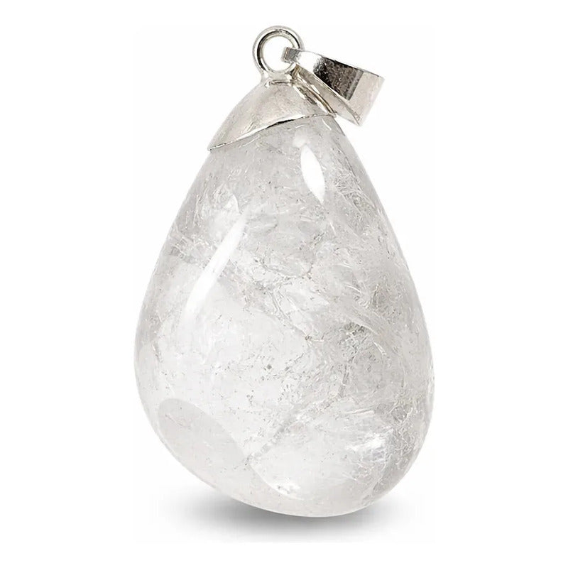 Dije De Piedra Natural Rolado Mediano Con Engarce Sin Cadena Cuarzo Cristal