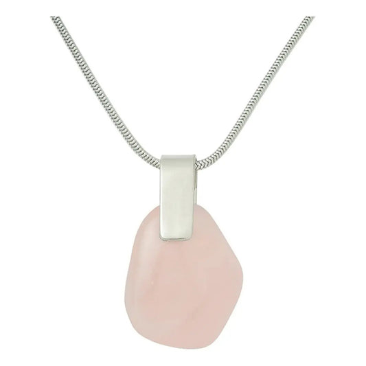 Collar Dije De Piedras Naturales Y Alpaca. Cadena De Acero Cuarzo Rosa