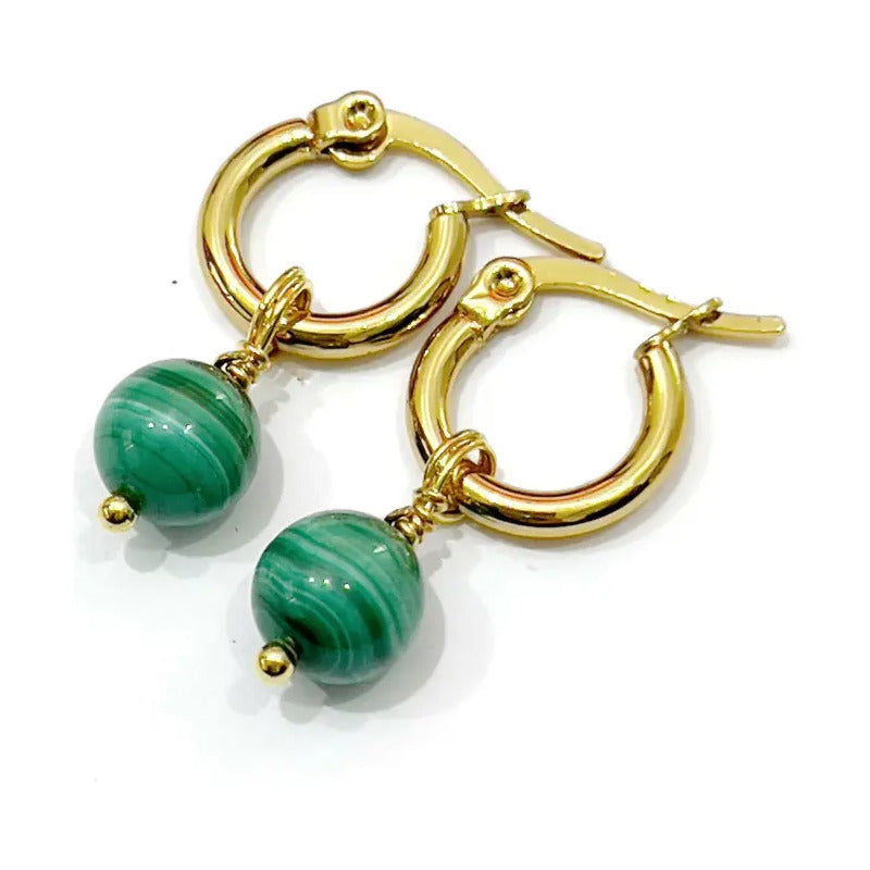 Aros Malaquita Acero Dorado Piedras Naturales Malaquita
