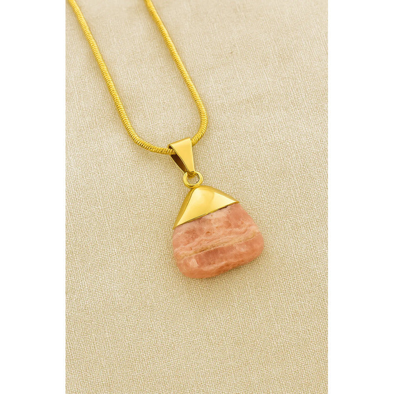 Collar Amor Propio Con Dije Rolado De Rodocrosita Natural