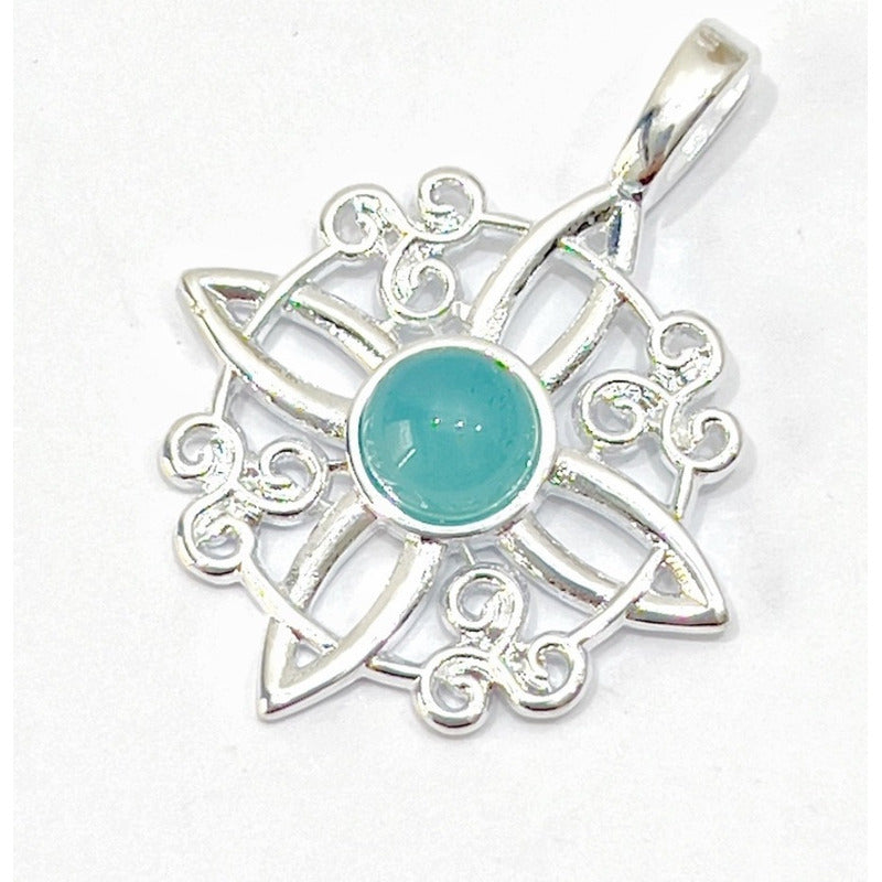 Collar Protección Nudo De Bruja Ágata Celeste Con Cadena