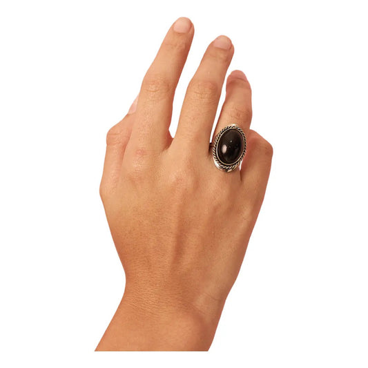 Anillo Alpaca Regulable Con Piedra Onix Negro - Protección Onix Unico Regulable