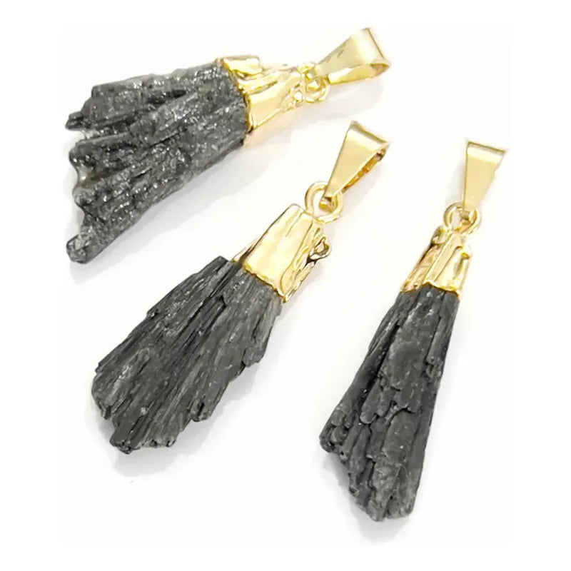 Collar Cianita Negra Escoba De Bruja Con Cadena Cianita Dorado