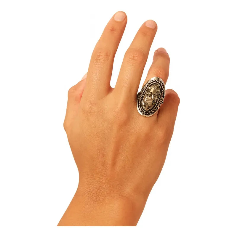 Anillo Mujer Alpaca Regulable Con Piedra Pirita Abundancia Pirita Chico Unico Regulable Único Ajustable