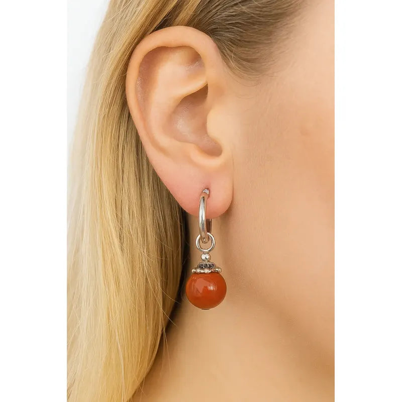 Aros Colgantes Jaspe Rojo Piedra Natural Esferas Jaspe Rojo Bolita