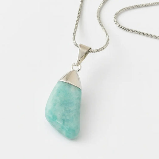 Collar Amazonita Piedra Natural Con Cadena Amazonita