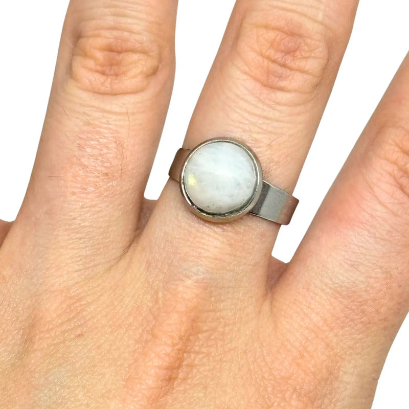 Anillo Piedras Naturales Adularia Regulable Acero Quirúrgico