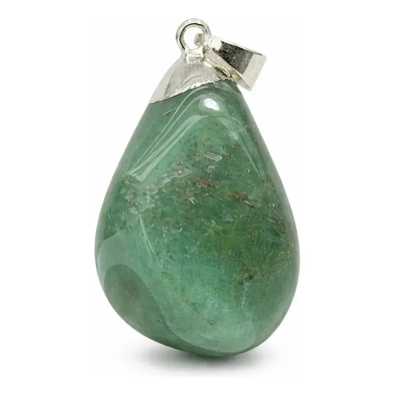 Dije De Piedra Natural Rolado Mediano Con Engarce Sin Cadena Cuarzo Verde - Aventurina