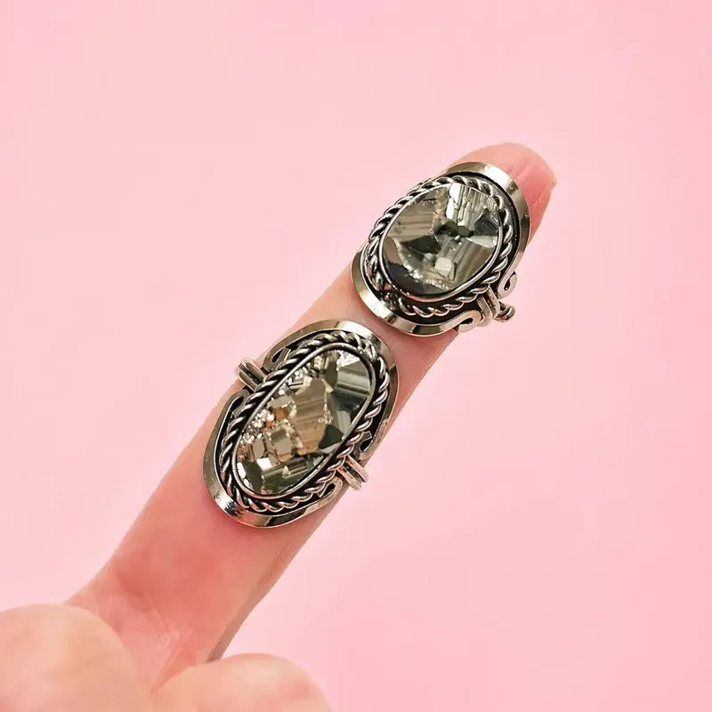 Anillo Mujer Alpaca Regulable Con Piedra Pirita Abundancia Pirita Grande Unico
