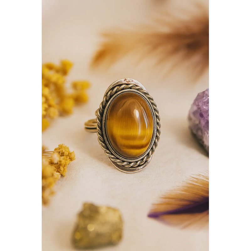 Anillo Regulable Ojo De Tigre En Alpaca  Divina Existencia Ojo De Tigre Unico Regulable