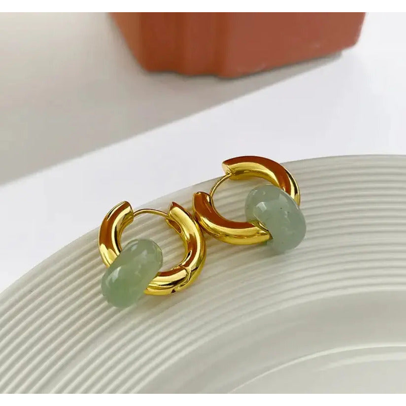 1 Par De Aros Argollas Con Dona Cuarzo Rosa Verde Obsidiana