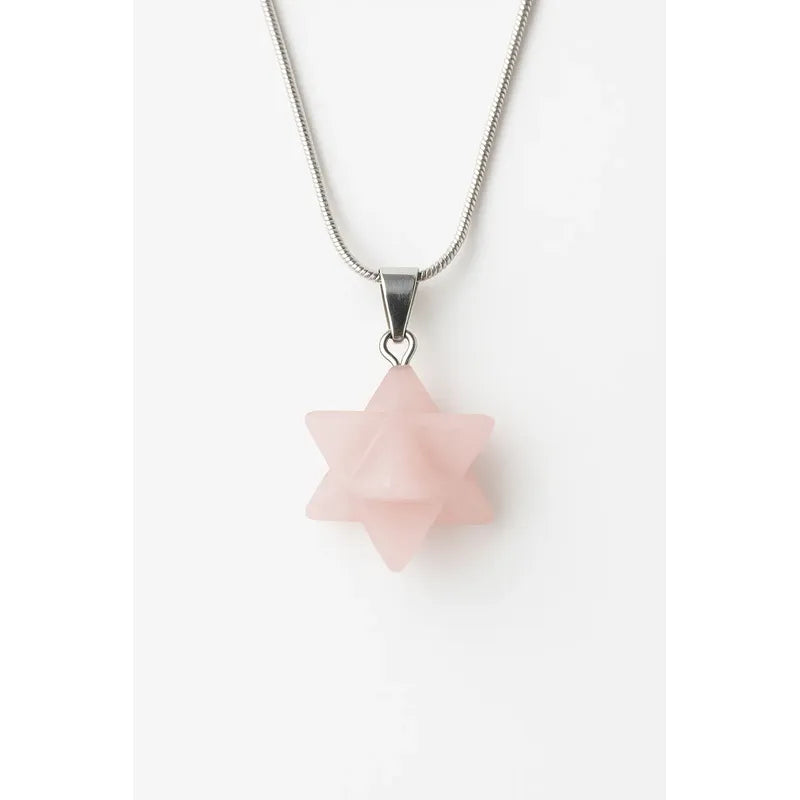 Collar De Piedra Natural Estrella Merkaba + Cadena Acero